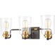 Moore 3 Light 23 inch Matte Black with Brushed Brass Vanity Light Wall Light