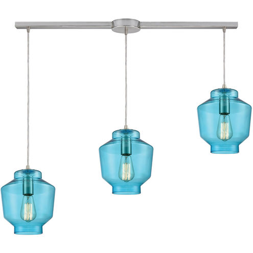 Chambersburg 3 Light 38 inch Satin Nickel with Aqua Mini Pendant Ceiling Light