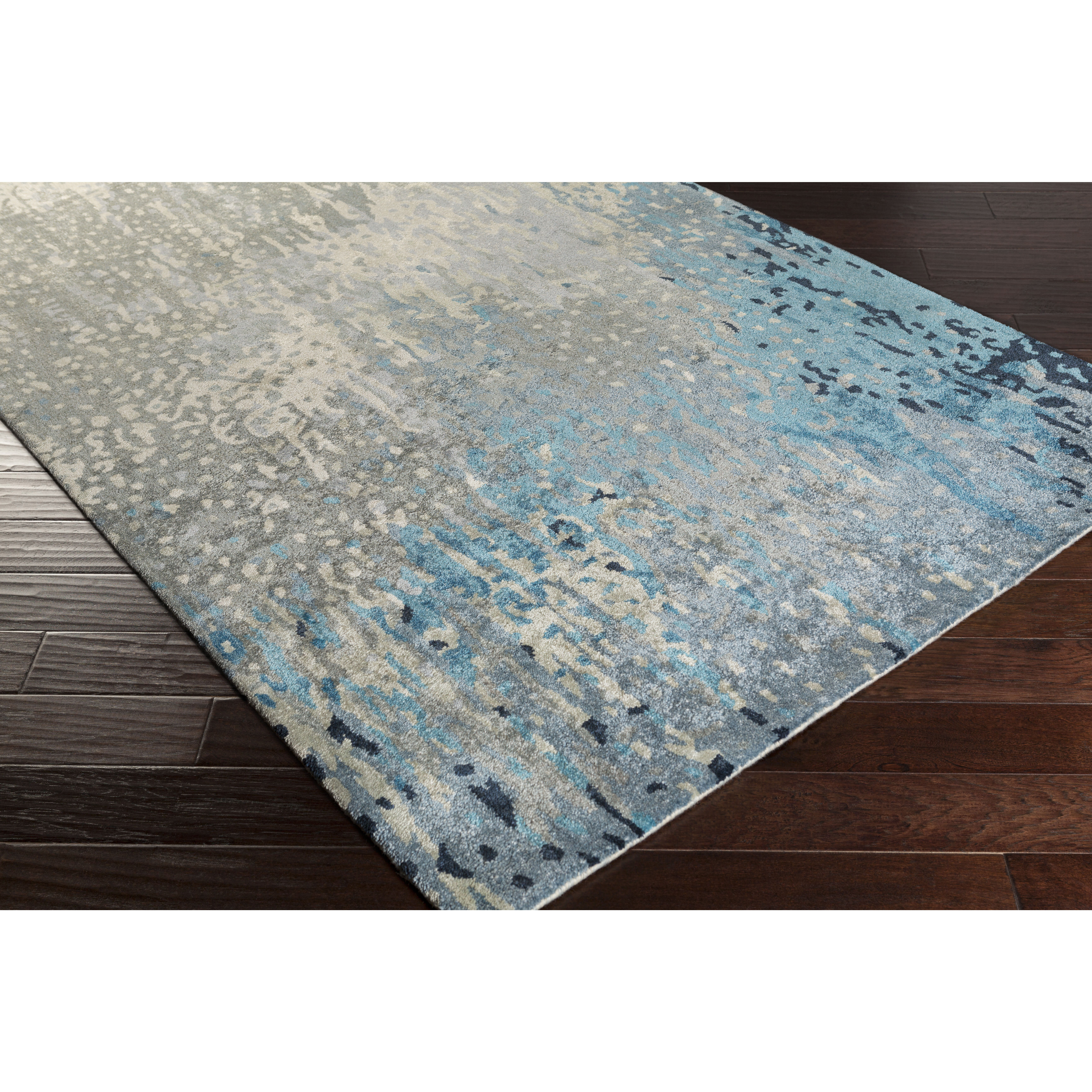 Floral Park 96 X 60 inch Teal Rug, Rectangle