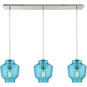 Chambersburg 3 Light 36 inch Satin Nickel with Aqua Mini Pendant Ceiling Light