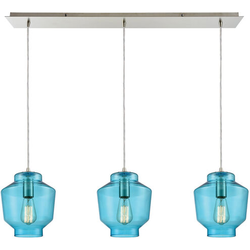 Chambersburg 3 Light 36 inch Satin Nickel with Aqua Mini Pendant Ceiling Light