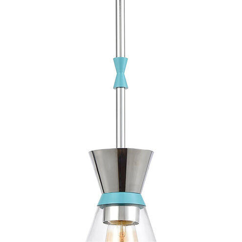Pomfret 1 Light 6 inch Polished Chrome with Blue and Clear Mini Pendant Ceiling Light
