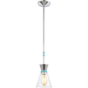 Pomfret 1 Light 6 inch Polished Chrome with Blue and Clear Mini Pendant Ceiling Light
