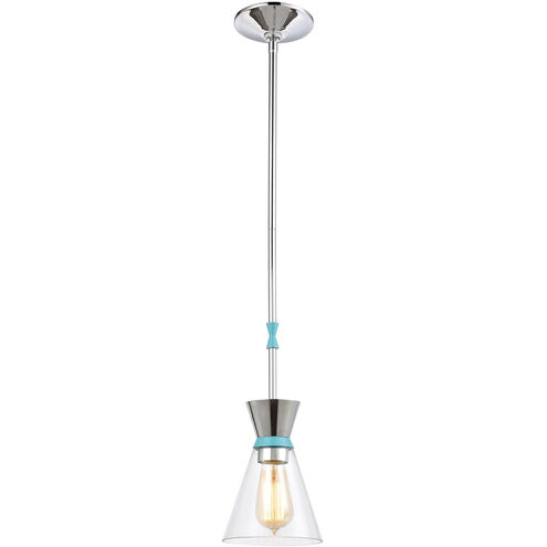 Pomfret 1 Light 6 inch Polished Chrome with Blue and Clear Mini Pendant Ceiling Light