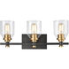 Monongahela 3 Light 20 inch Matte Black with Satin Brass Vanity Light Wall Light