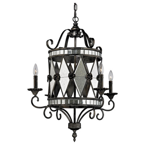 Tusten 4 Light 26 inch Distressed Black with Antique Mercury Chandelier Ceiling Light
