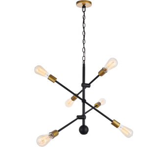 Newtown 6 Light 29 inch Black and Brass Pendant Ceiling Light