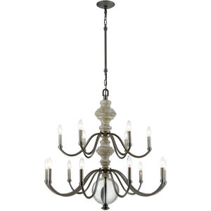 Middlesex 15 Light 36 inch Aged Black with Aged Gray and Clear Chandelier Ceiling Light