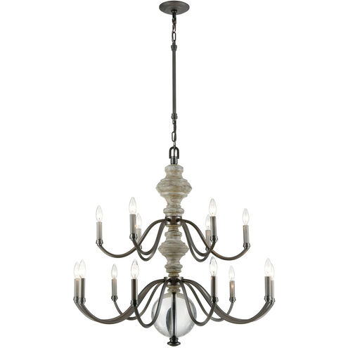 Middlesex 15 Light 36 inch Aged Black with Aged Gray and Clear Chandelier Ceiling Light