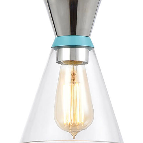 Pomfret 1 Light 6 inch Polished Chrome with Blue and Clear Mini Pendant Ceiling Light