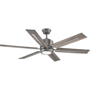 Huntington 60 inch Antique Nickel with Walnut/Driftwood Blades Ceiling Fan, Progress LED