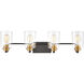 Moore 4 Light 32 inch Matte Black with Brushed Brass Vanity Light Wall Light