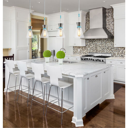 Pomfret 1 Light 6 inch Polished Chrome with Blue and Clear Mini Pendant Ceiling Light