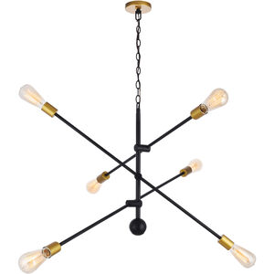 Newtown 6 Light 42 inch Black and Brass Pendant Ceiling Light