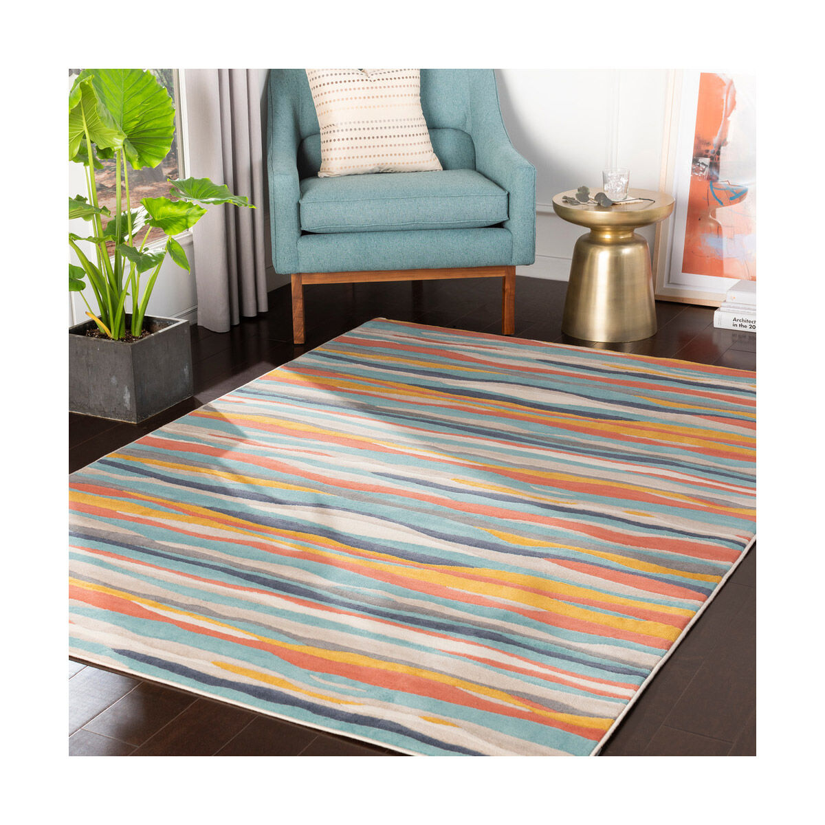 Islip 87 X 63 inch Aqua/Charcoal/Coral/Mustard/Light Gray/Beige/Taupe Rugs, Rectangle