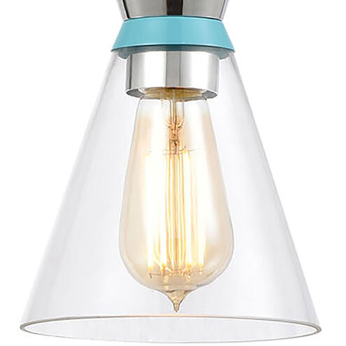 Pomfret 1 Light 6 inch Polished Chrome with Blue and Clear Mini Pendant Ceiling Light