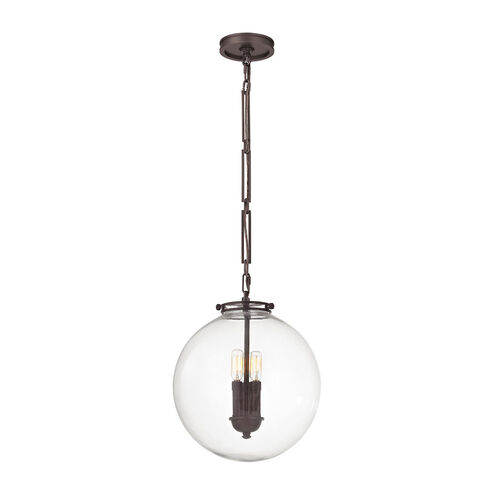 Malone 3 Light 14 inch Oil Rubbed Bronze with Clear Pendant Ceiling Light