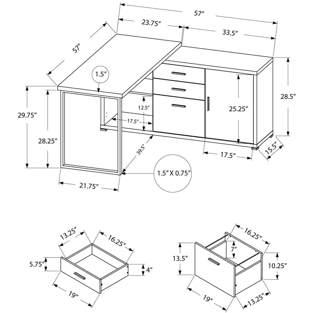 Ramapo 57 X 57 inch White and Grey Computer Desk