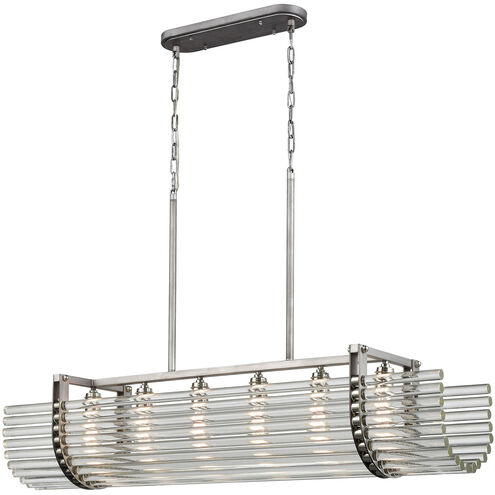 Jeddo 6 Light 51 inch Weathered Zinc with Polished Nickel and Clear Chandelier Ceiling Light