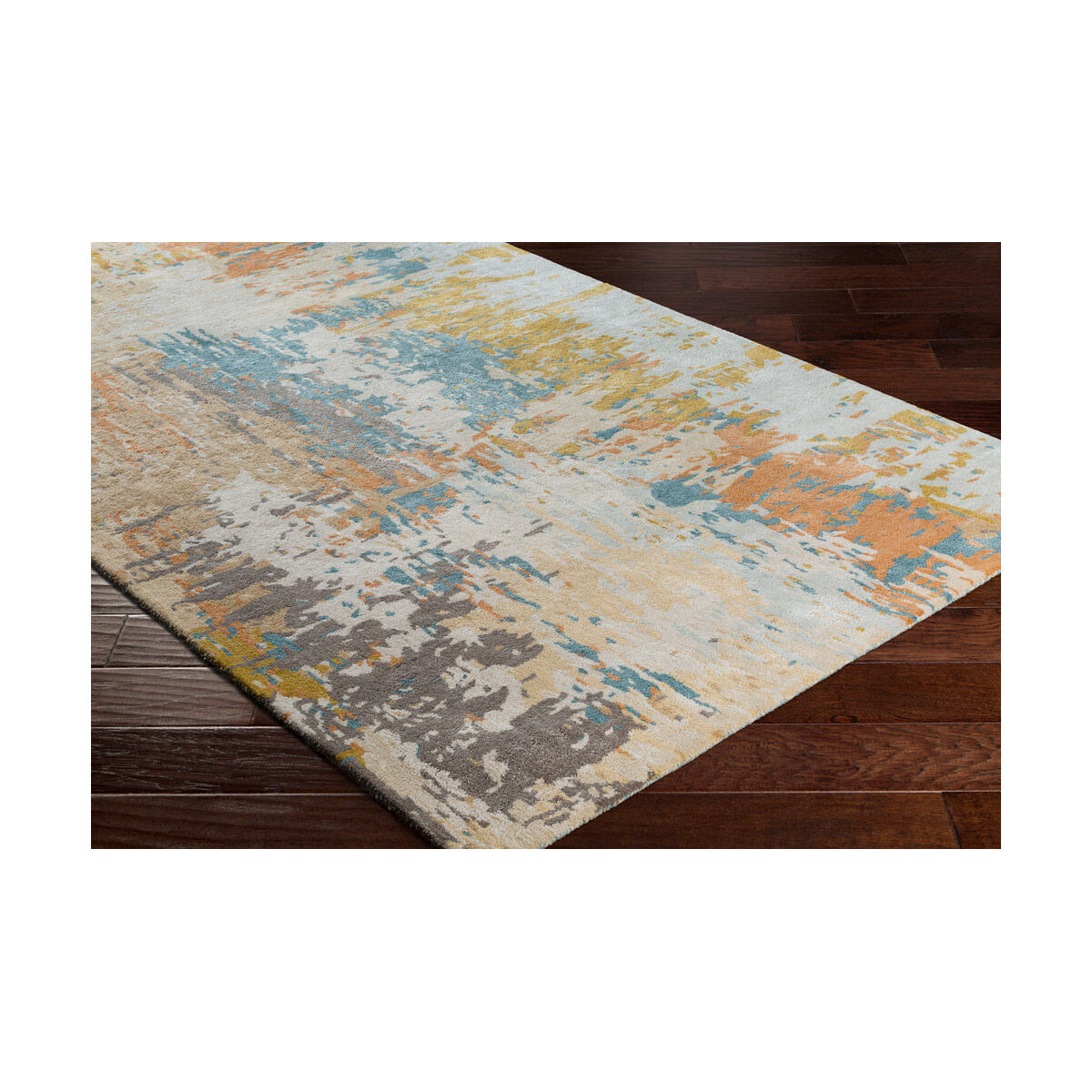 Utica 63 X 39 inch Camel/Light Gray/Teal/Khaki/Mustard Rugs, Rectangle