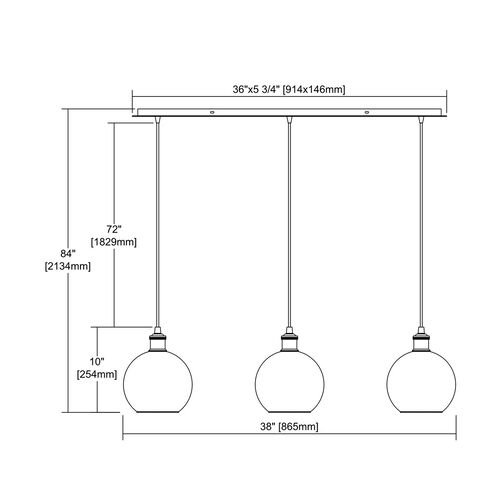 Airmont 3 Light 36 inch Oil Rubbed Bronze with Tarnished Brass Multi Pendant Ceiling Light, Configurable