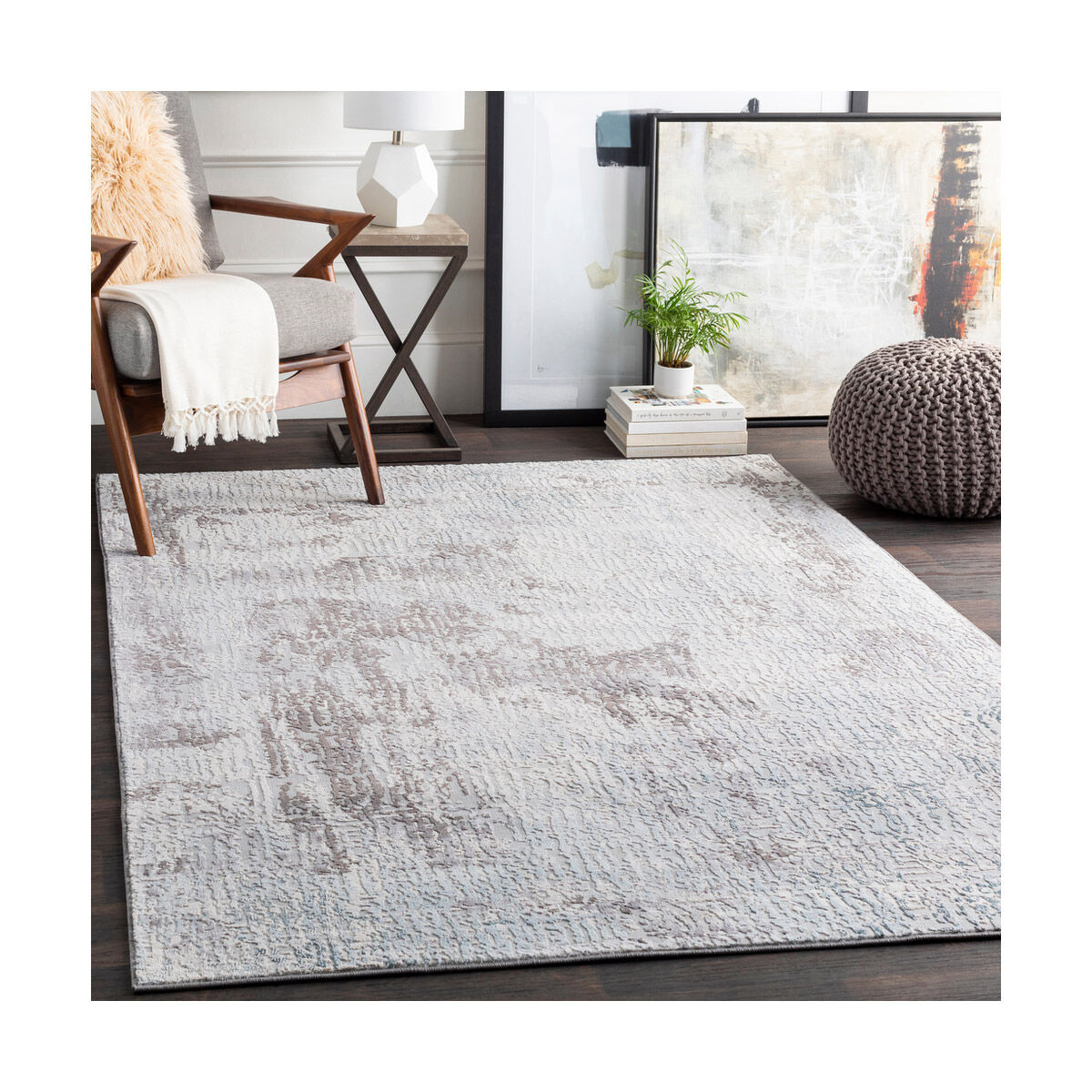 Springfield 91 X 63 inch Medium Gray/Silver Gray/White/Pale Blue/Denim Rugs, Rectangle
