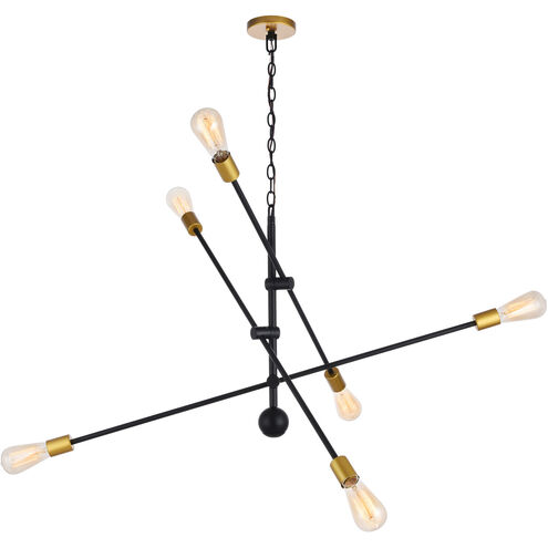 Newtown 6 Light 42 inch Black and Brass Pendant Ceiling Light