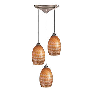 State College 3 Light 10 inch Satin Nickel with Burnt Orange Mini Pendant Ceiling Light