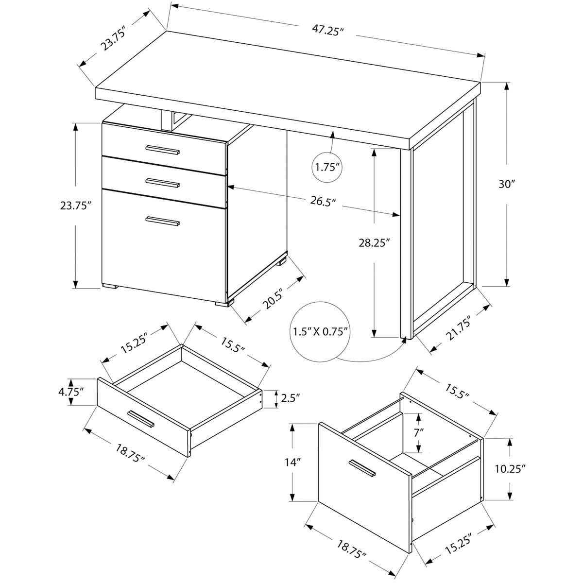 Ramapo 47 X 24 inch White and Silver Computer Desk