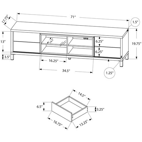 Vestal 71 inch White and Clear TV Stand
