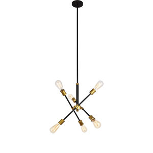 Newtown 6 Light 17 inch Black and Brass Pendant Ceiling Light