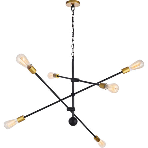Newtown 6 Light 42 inch Black and Brass Pendant Ceiling Light