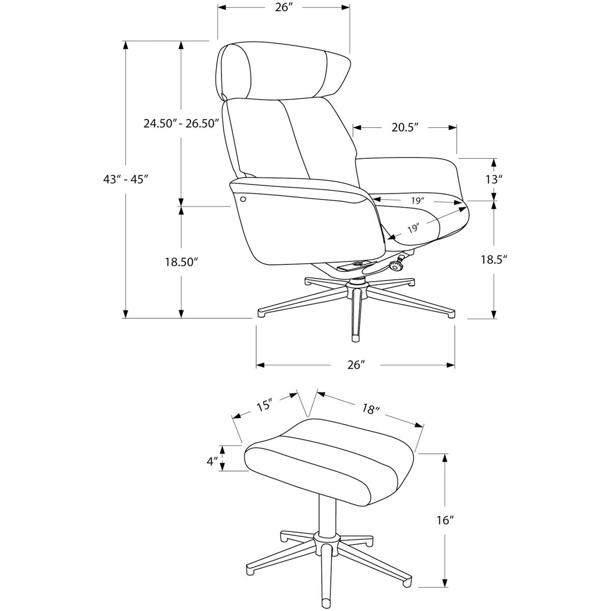 Peters Black Ottoman or Recliner, 2-Piece Set