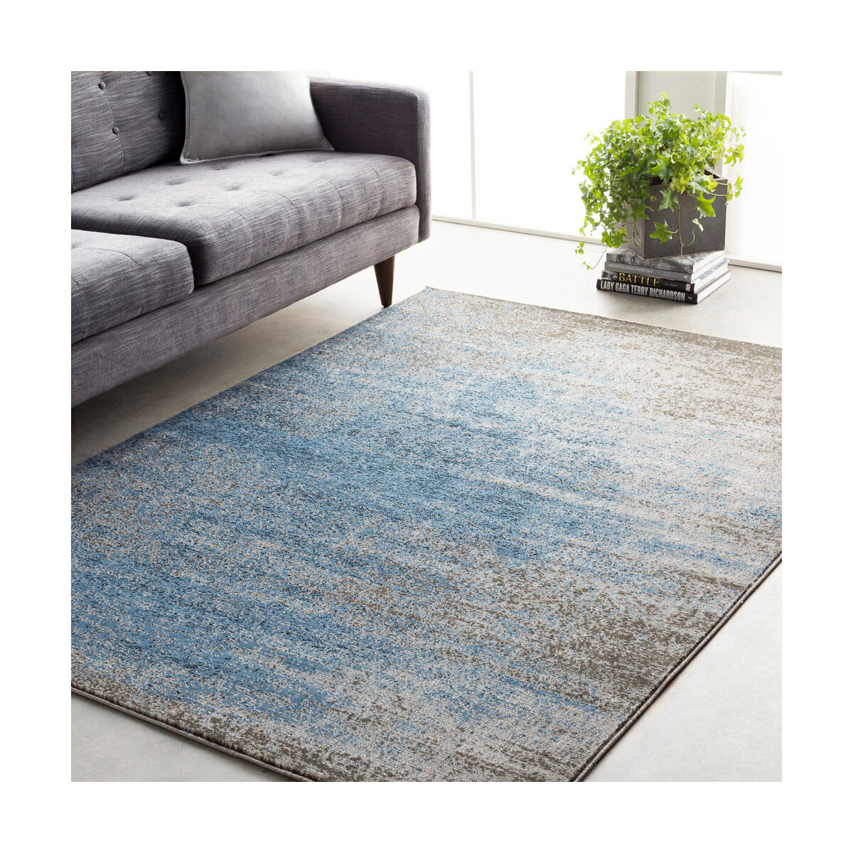 Haverford 87 X 63 inch Denim/Light Gray/Medium Gray/Dark Brown/Black Rugs, Polypropylene and Polyester