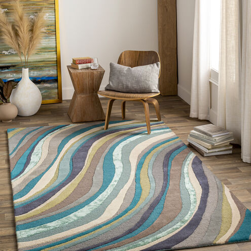 Olean 96 X 60 inch Teal/Aqua/Taupe/Cream/Dark Brown/Ink Rugs, Rectangle