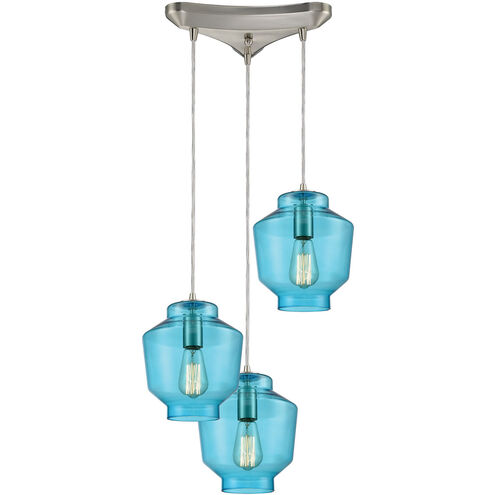Chambersburg 3 Light 12 inch Satin Nickel with Aqua Mini Pendant Ceiling Light