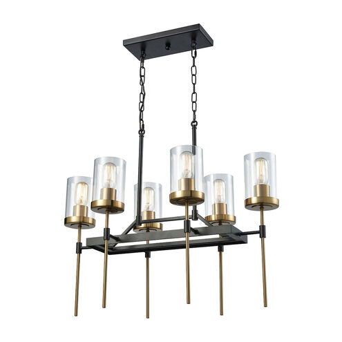 Kiskiminetas 6 Light 27 inch Oil Rubbed Bronze with Satin Brass and Clear Chandelier Ceiling Light