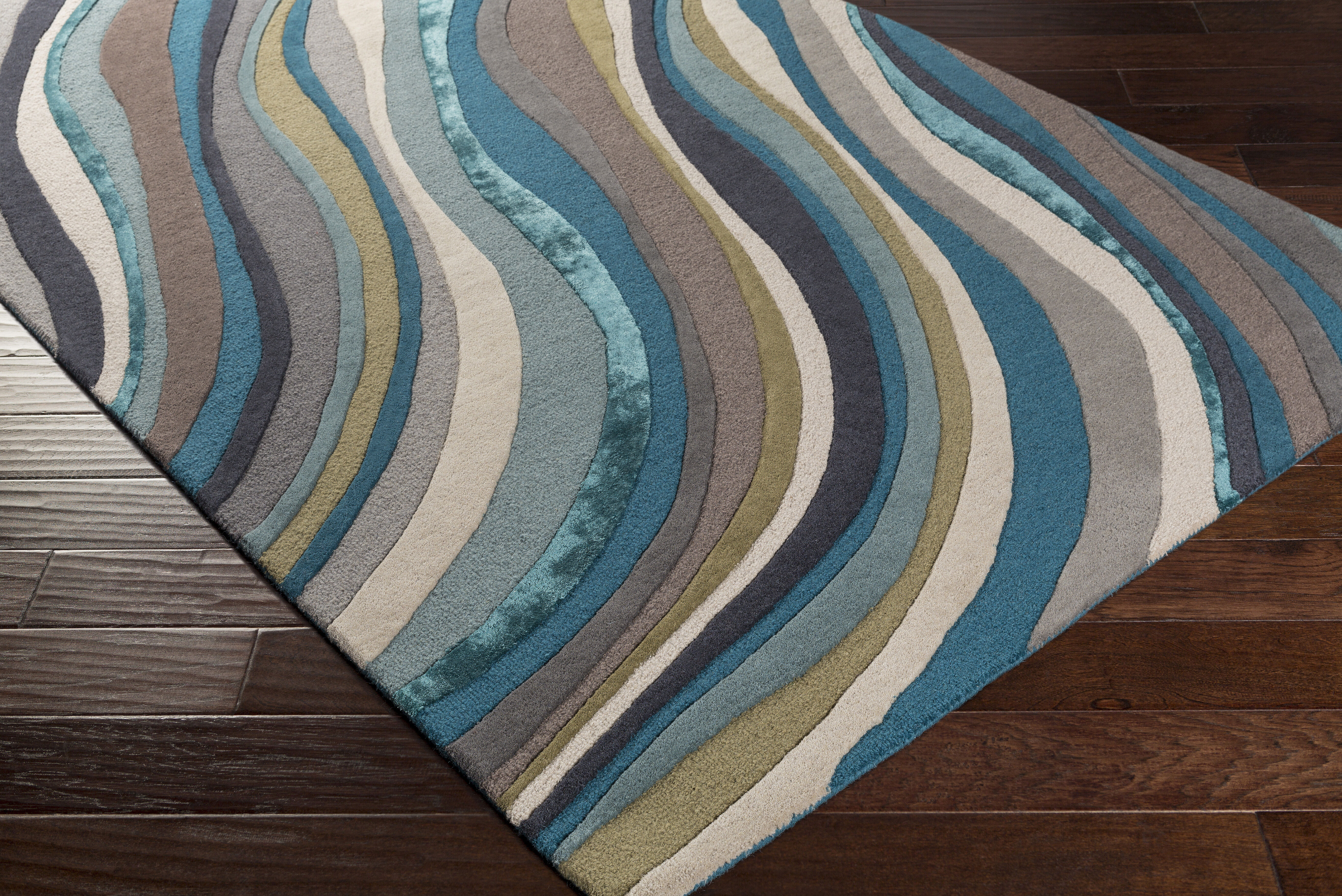 Olean 96 X 60 inch Teal/Aqua/Taupe/Cream/Dark Brown/Ink Rugs, Rectangle