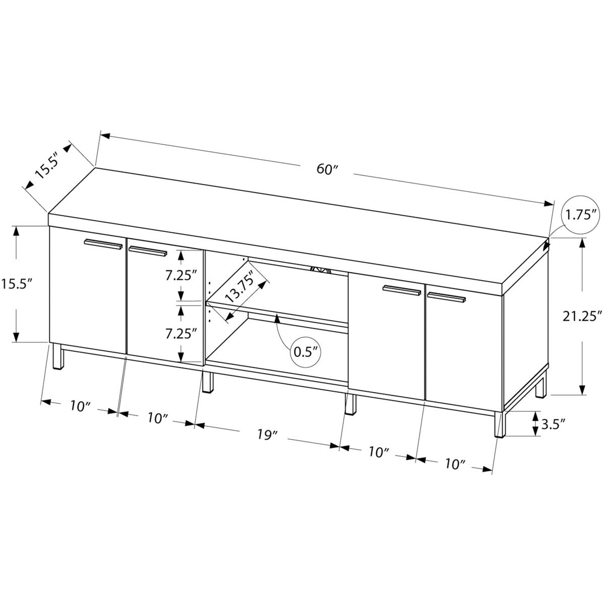 Vestal 60 inch Black and Grey TV Stand