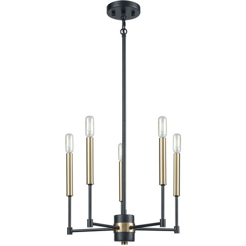 Monessen 5 Light 17 inch Matte Black with Satin Brass Chandelier Ceiling Light