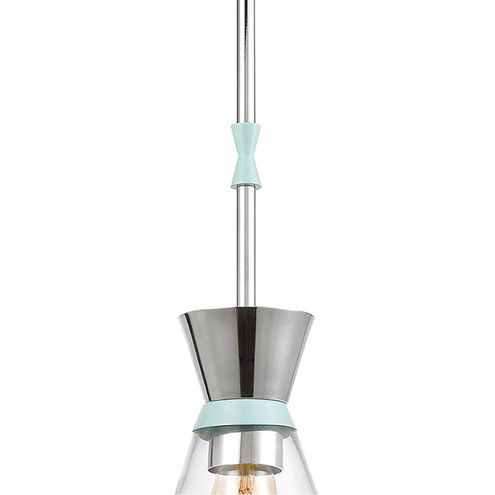 Pomfret 1 Light 6 inch Polished Chrome with Aqua and Clear Mini Pendant Ceiling Light