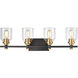 Monongahela 4 Light 28 inch Matte Black with Satin Brass Vanity Light Wall Light