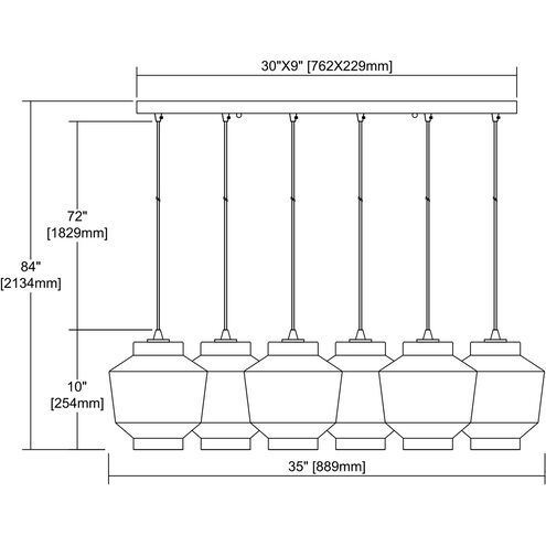 Chambersburg 6 Light 32 inch Satin Nickel Mini Pendant Ceiling Light, Rectangular