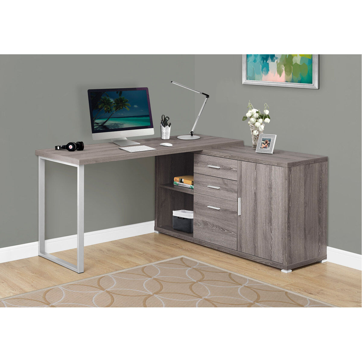 Ramapo 57 X 57 inch Dark Taupe and Silver Computer Desk