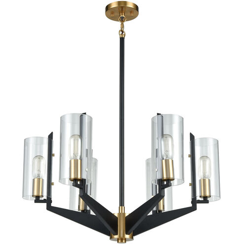 McKees 6 Light 26 inch Matte Black with Satin Brass Chandelier Ceiling Light