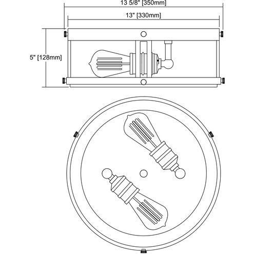 Palmerton 2 Light 13 inch Polished Nickel with Weathered Zinc Flush Mount Ceiling Light