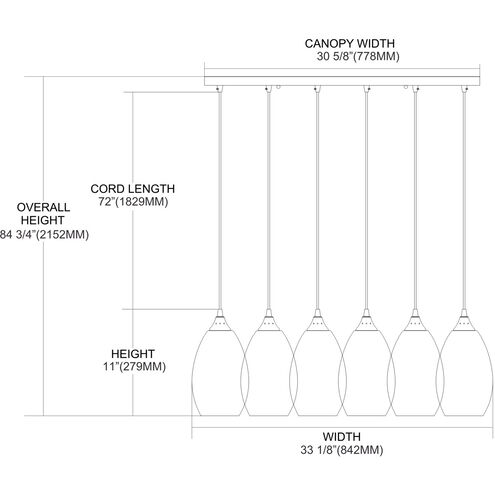 State College 6 Light 9 inch Satin Nickel Mini Pendant Ceiling Light, Rectangular