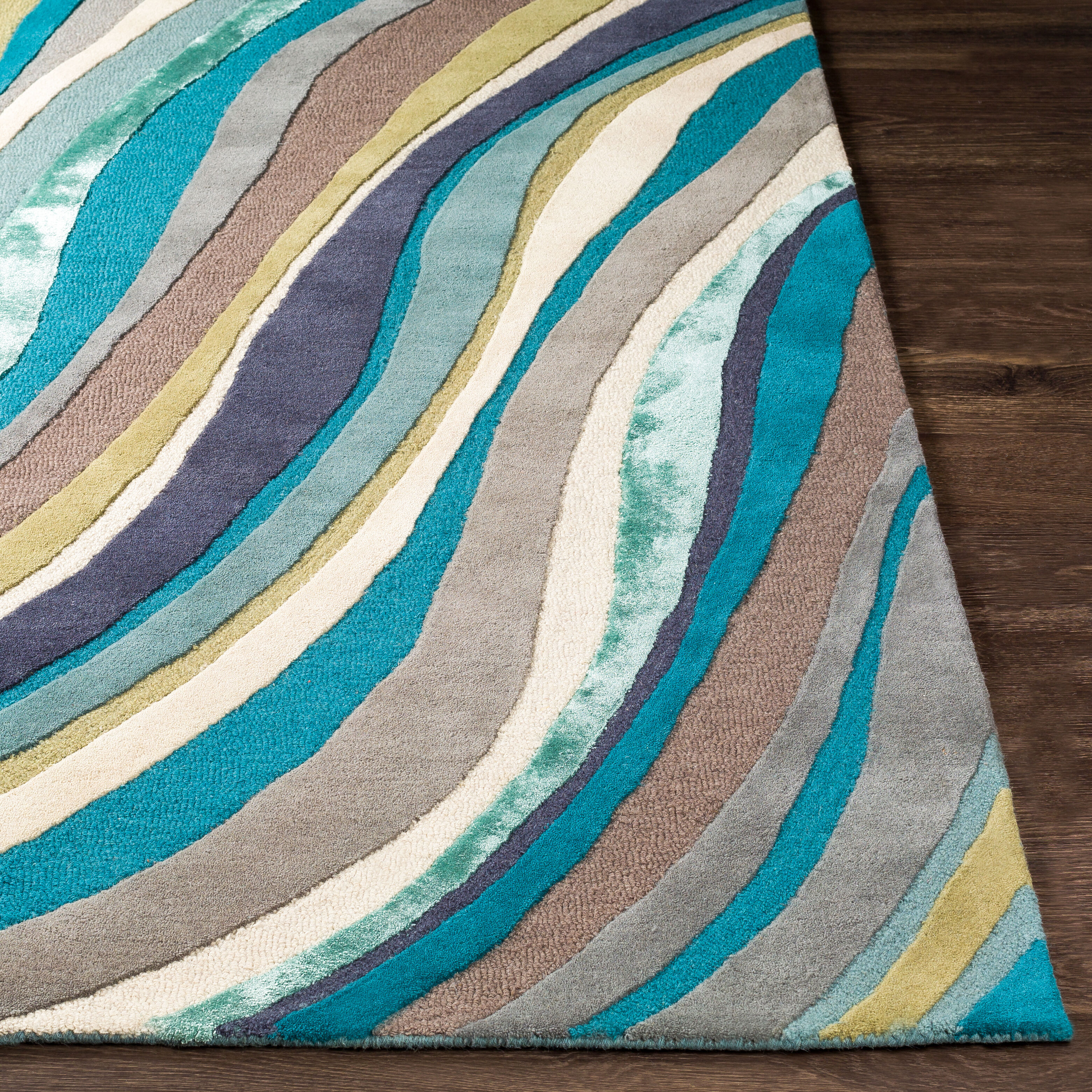 Olean 96 X 60 inch Teal/Aqua/Taupe/Cream/Dark Brown/Ink Rugs, Rectangle