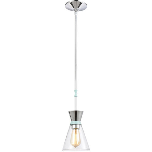 Pomfret 1 Light 6 inch Polished Chrome with Aqua and Clear Mini Pendant Ceiling Light