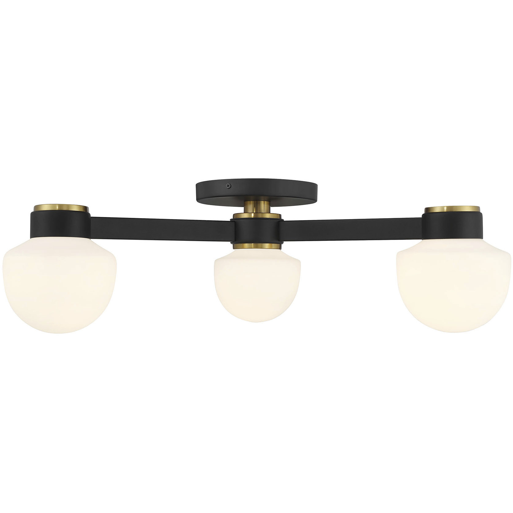 Arcwell Three-Globe Semi-FlushArcwell Modern 3 Light 30 inch Matte Black with Natural Brass Semi-Flush Ceiling Light